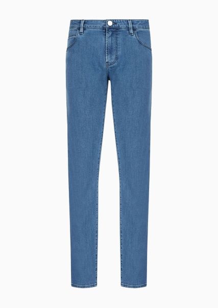 Medium Blue Pantalon 5 Poches Coupe Slim En Denim De Coton Jeans Prix Compétitif Homme